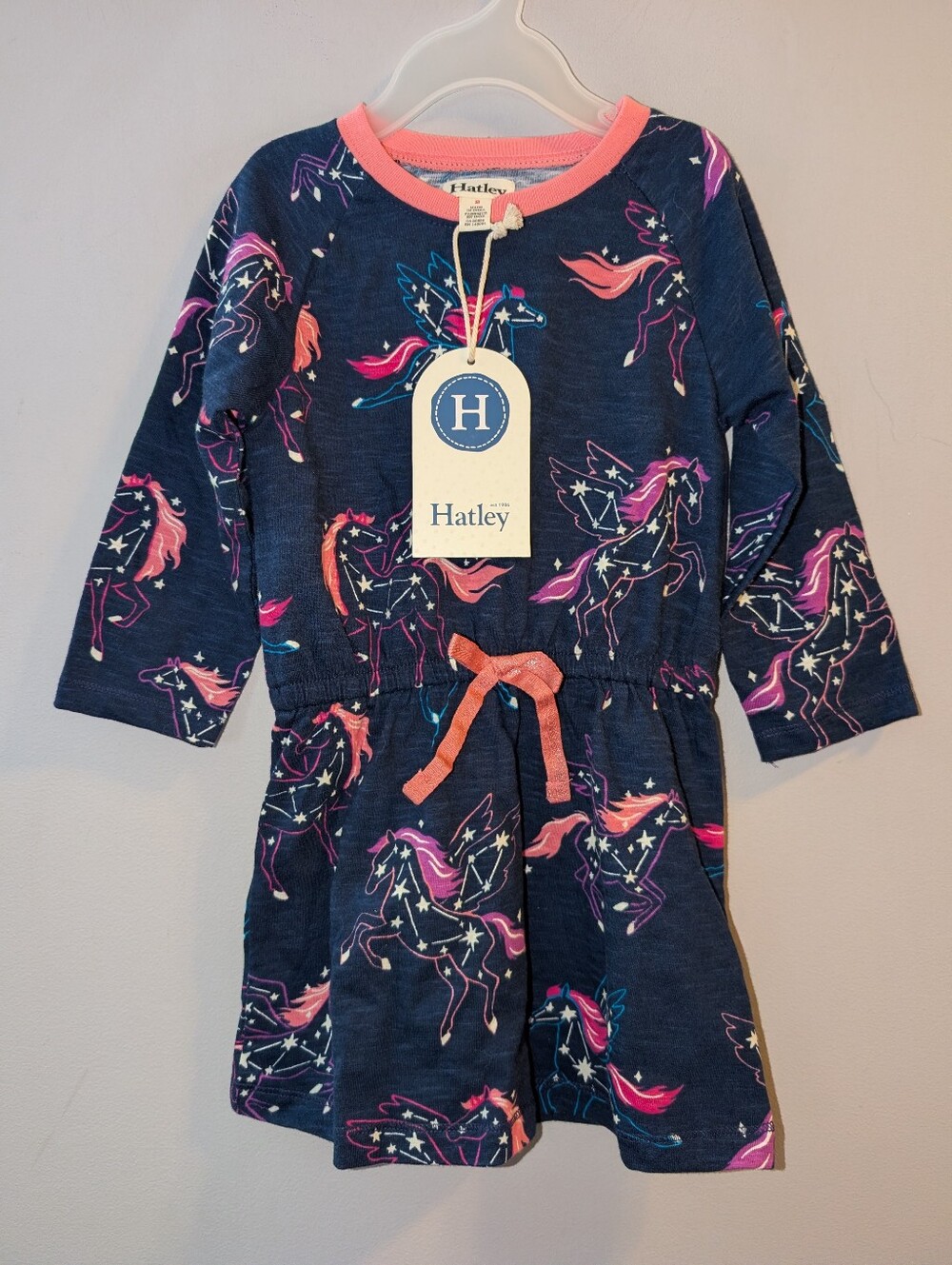 🆕 Hatley Navy & Pink Flying Horse Pegasus Constellation Print Cotton Dress Sz 2